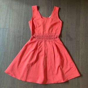 Coral Dress with See-Through Lace